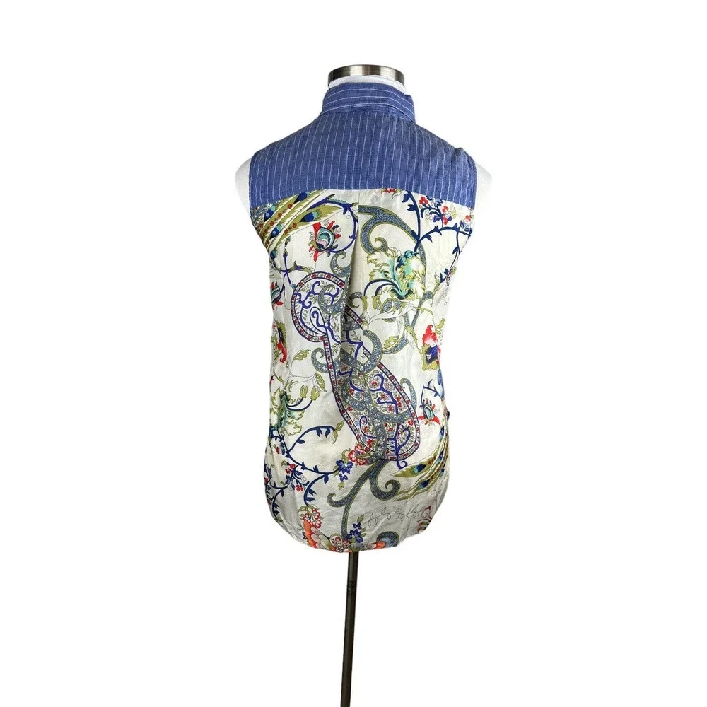 *Flaw 3J Workshop Johnny Was Scarf Back Sleeveless Button Collared Top XS H13638 - Picture 6 of 16